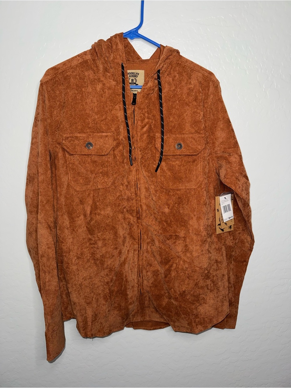 Brooklyn Laundry M Men's Hooded Shirt Jacket in Rust Ribbed Texture Fall Jacket